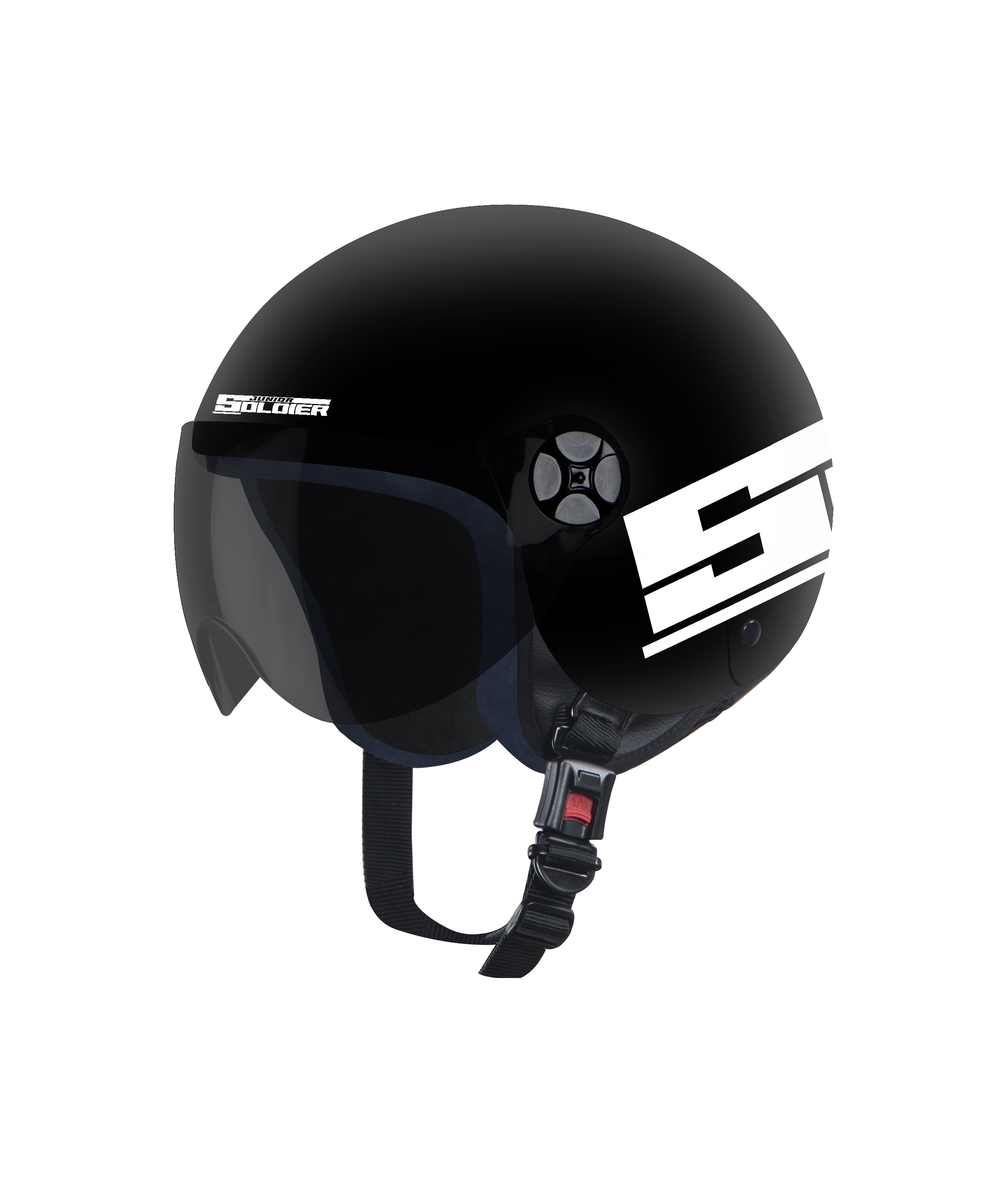 SBH-16 JUNIOR SOLDIER Dashing Black With White For Kids (With Extra Free Clear Visor)